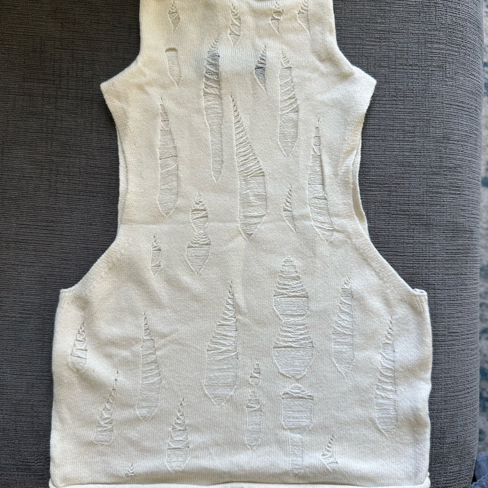 White distressed sweater sleeveless crop top